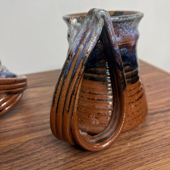 Handmade Pottery Mugs -Set Of 2 Signed Tom Boho Earthy Artisan Crafted Glazed - Picture 9 of 14